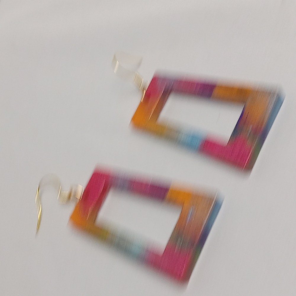 Hand Crafted Multicolor Rectangular Earrings - Picture 4 of 4